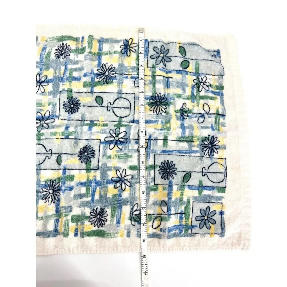 Vintage Hand Towel Blue Yellow Flower Vase Motif
